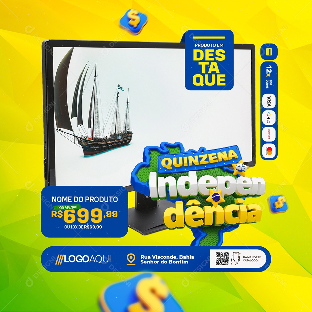 Quinzena da Independência Eletrônicos Monitor Social Media PSD Editável