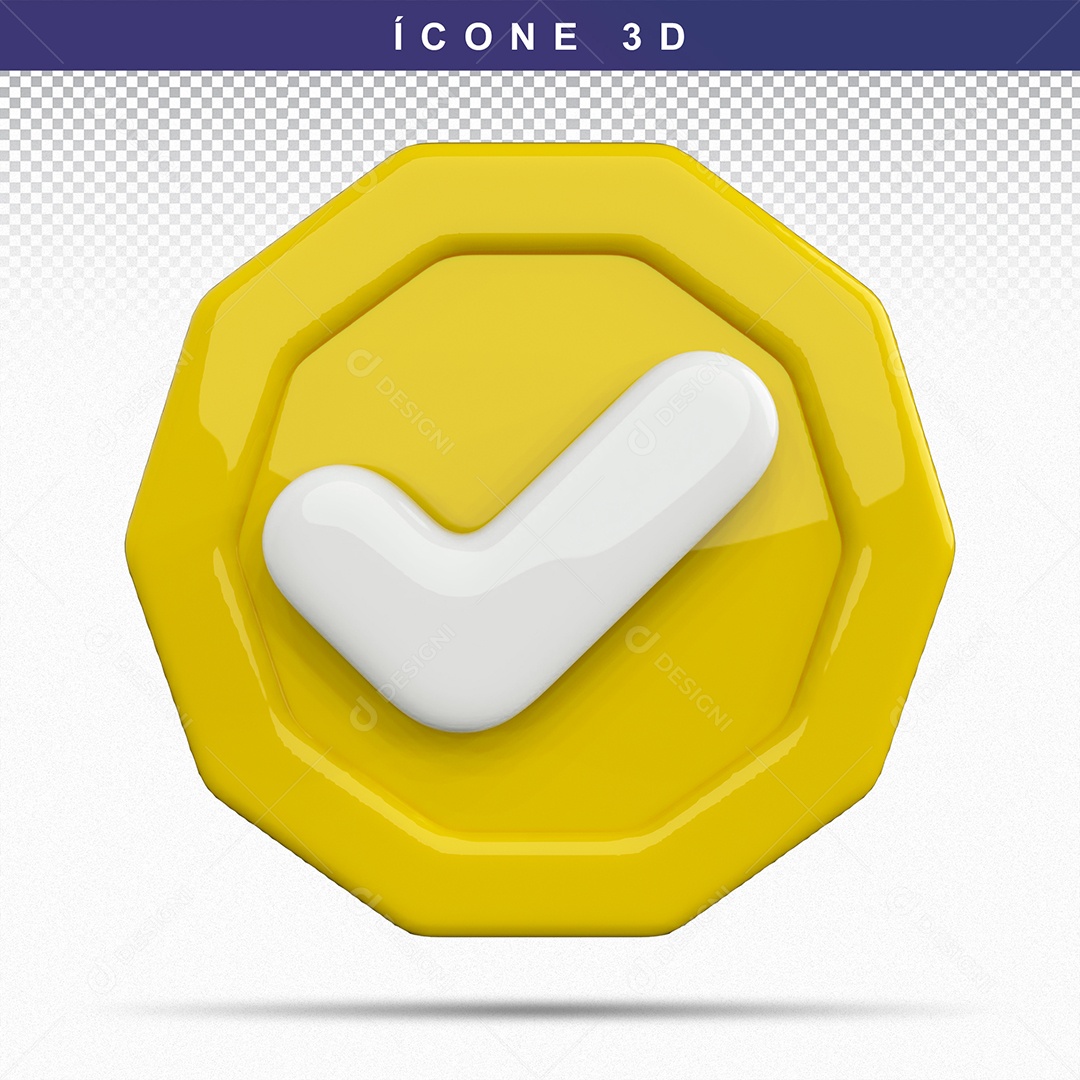 Botão de Aprovado ou Verificado Amarelo Elemento 3D Para Composição PSD
