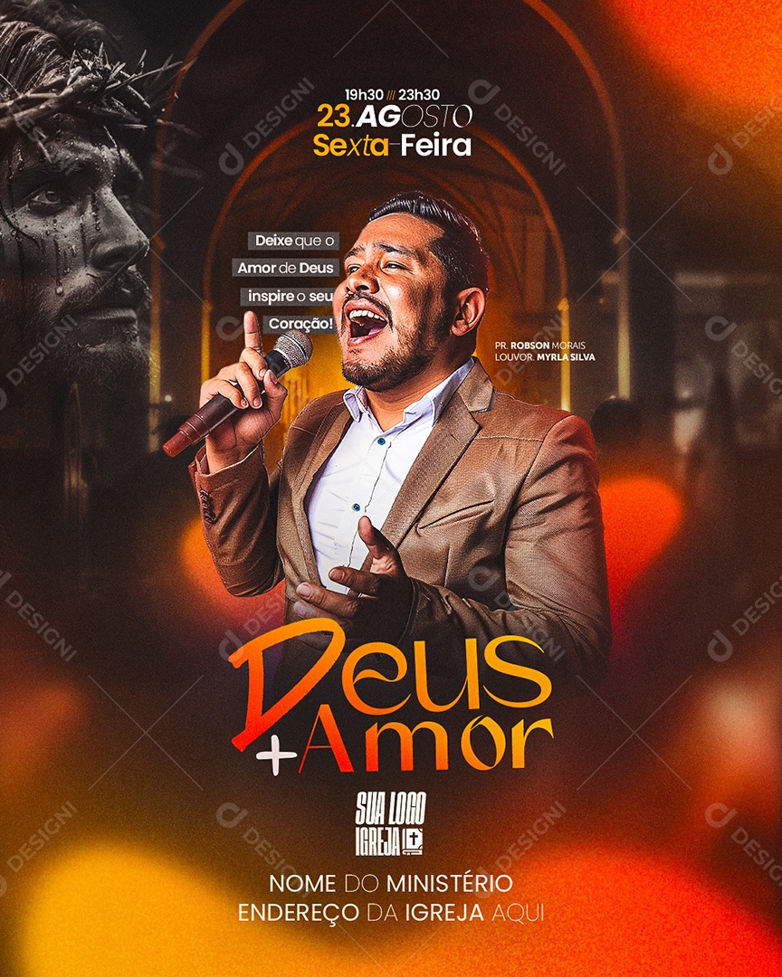 Flyer Gospel Deus Mais Amor Social Media PSD Editável