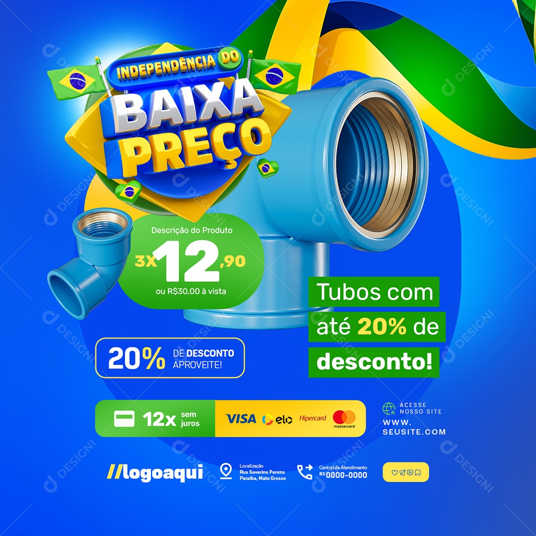 Social Media Construção Independência do Baixa Preço Tubos PSD Editável