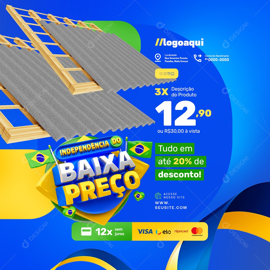 Construção Independência do Baixa Preço Telha Social Media PSD Editável