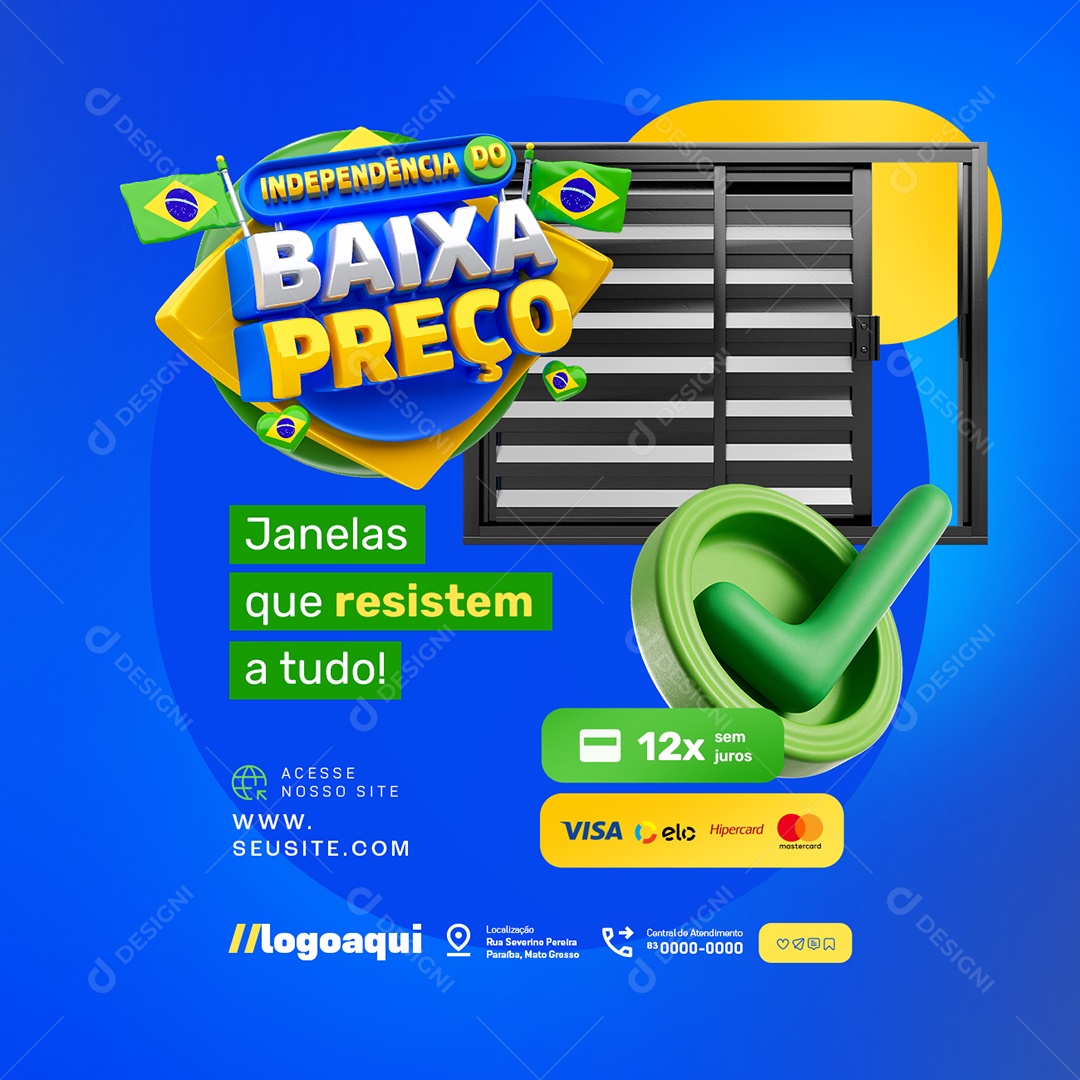 Construção Independência do Baixa Preço Janelas que Resistem Social Media PSD Editável