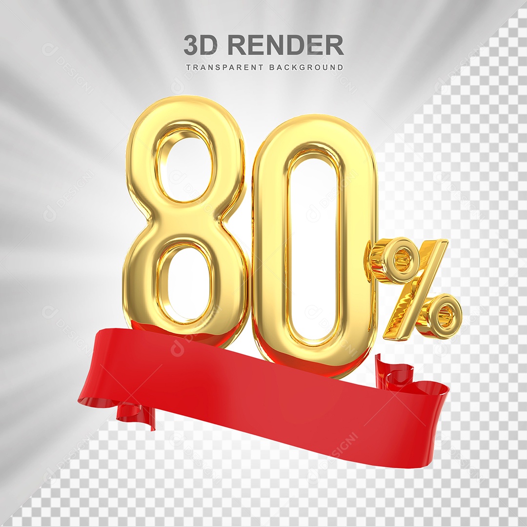 Número Dourado 80% Elemento 3D para Composição PSD
