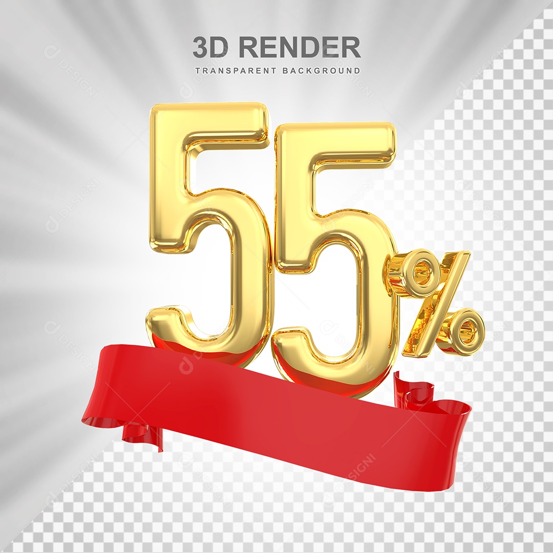 Número Dourado 55% Elemento 3D para Composição PSD