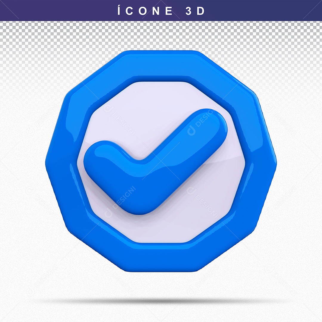 Botão de Aprovado ou Verificado Azul Elemento 3D Para Composição PSD