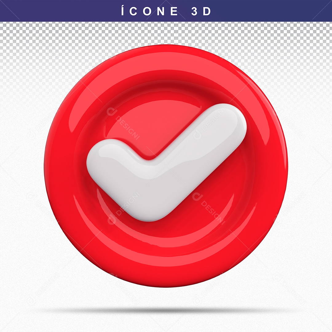 Botão de Aprovado ou Verificado Vermelho Elemento 3D Para Composição PSD
