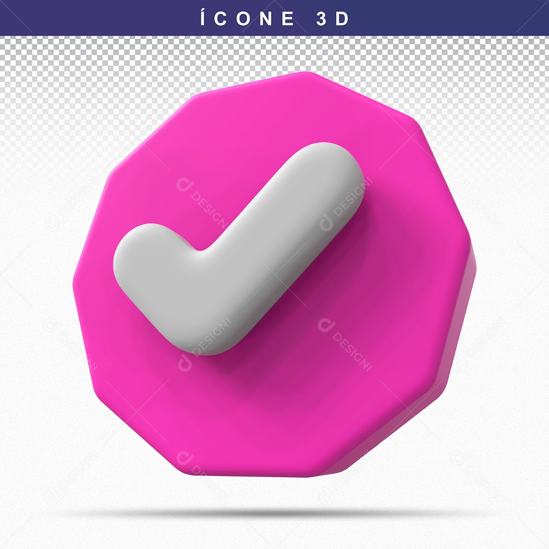 Botão de Aprovado ou Verificado Rosa Elemento 3D Para Composição PSD