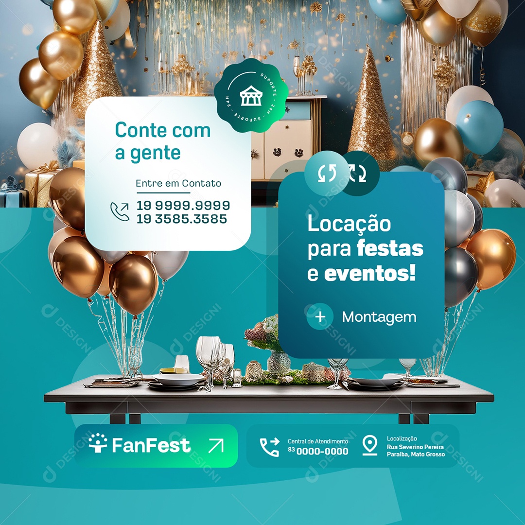 Locação para Festas e Eventos Montagem Social Media PSD Editável