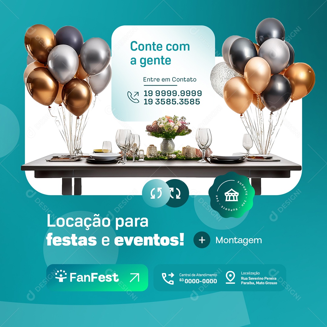 Locação para Festas e Eventos Conte Com a Gente Social Media PSD Editável