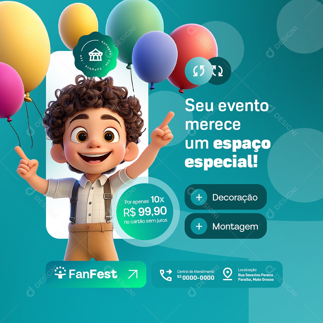Locação para Festas e Eventos Seu Evento Merece um Espaço Especial Social Media PSD Editável