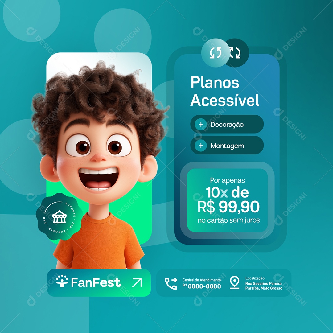 Locação para Festas e Eventos Planos Acessíveis Decoração Social Media PSD Editável