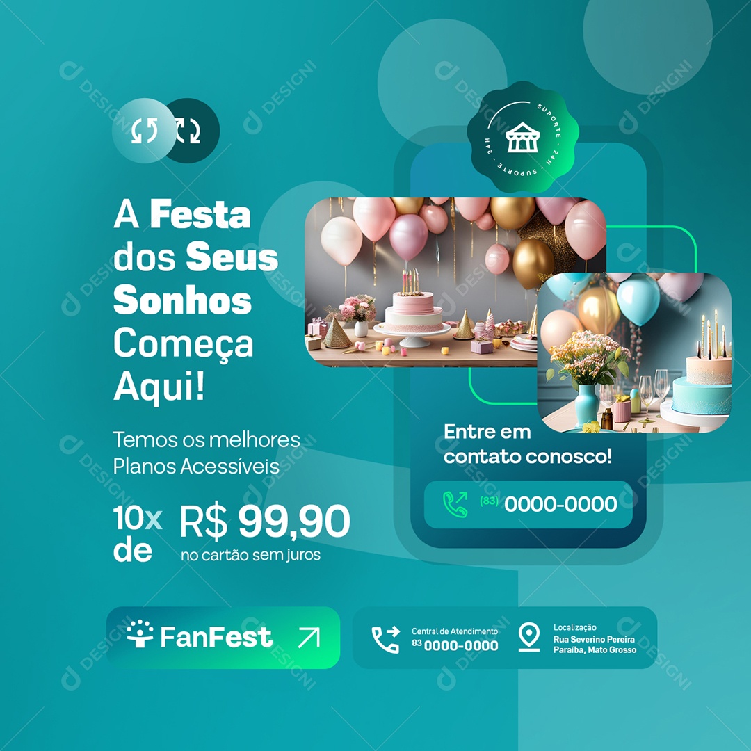 Locação para Festas e Eventos A Festa dos Seus Sonhos Social Media PSD Editável