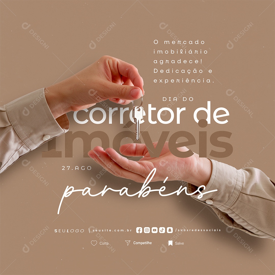 Social Media Dia do Corretor de Imóveis 27 de Agosto Parabéns PSD Editável