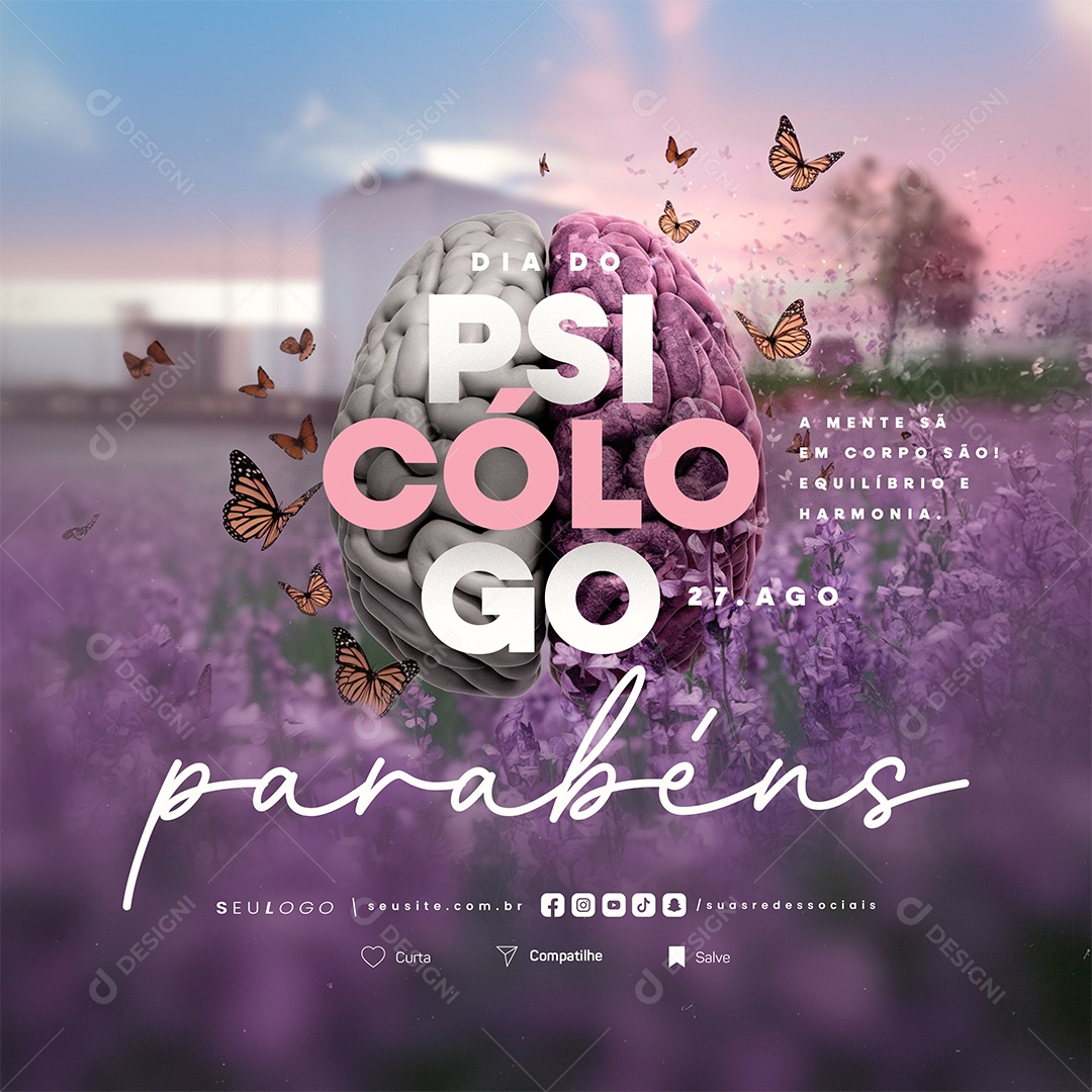 Dia Do Psicólogo 27 de Agosto Parabéns Social Media PSD Editável
