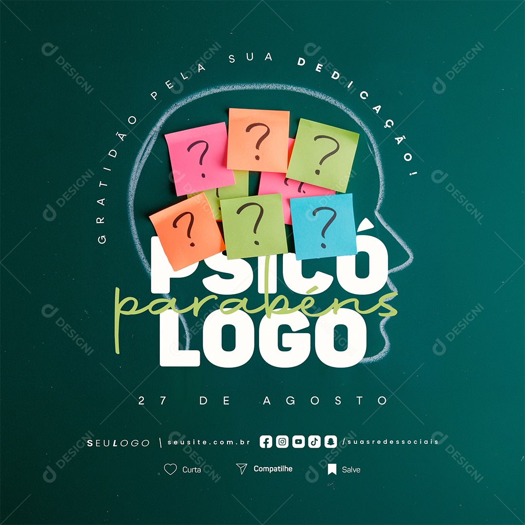 Social Media Dia Do Psicólogo 27 de Agosto Parabéns PSD Editável