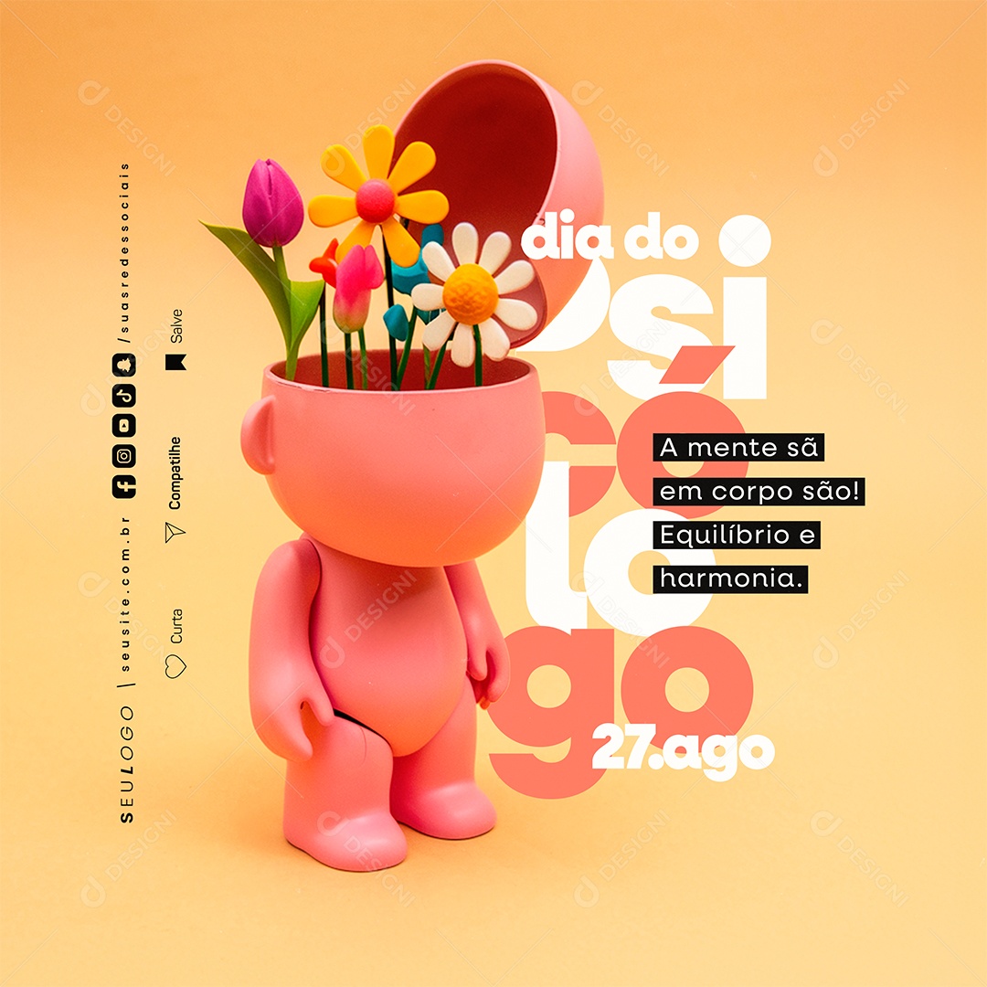 Dia Do Psicólogo 27 de Agosto A Mente Sã em Corpo Social Media PSD Editável
