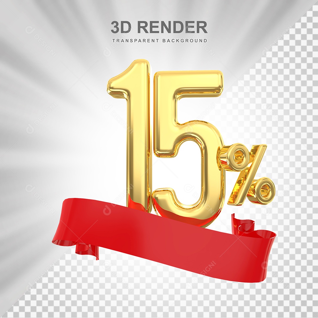 Número Dourado 15% Elemento 3D para Composição PSD
