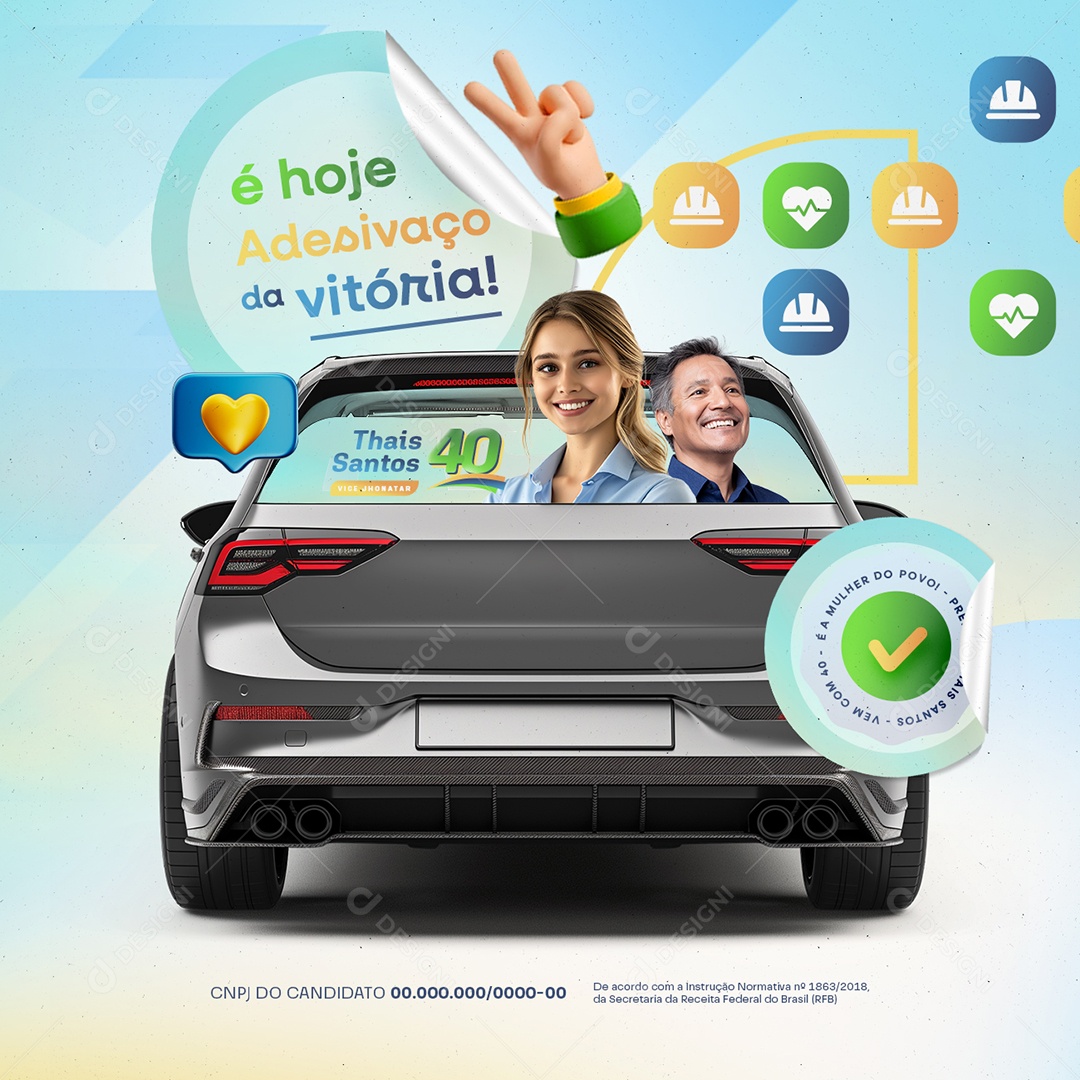 Eleição Política é Hoje Adesivaço da Vitória Thais Santos Social Media PSD Editável