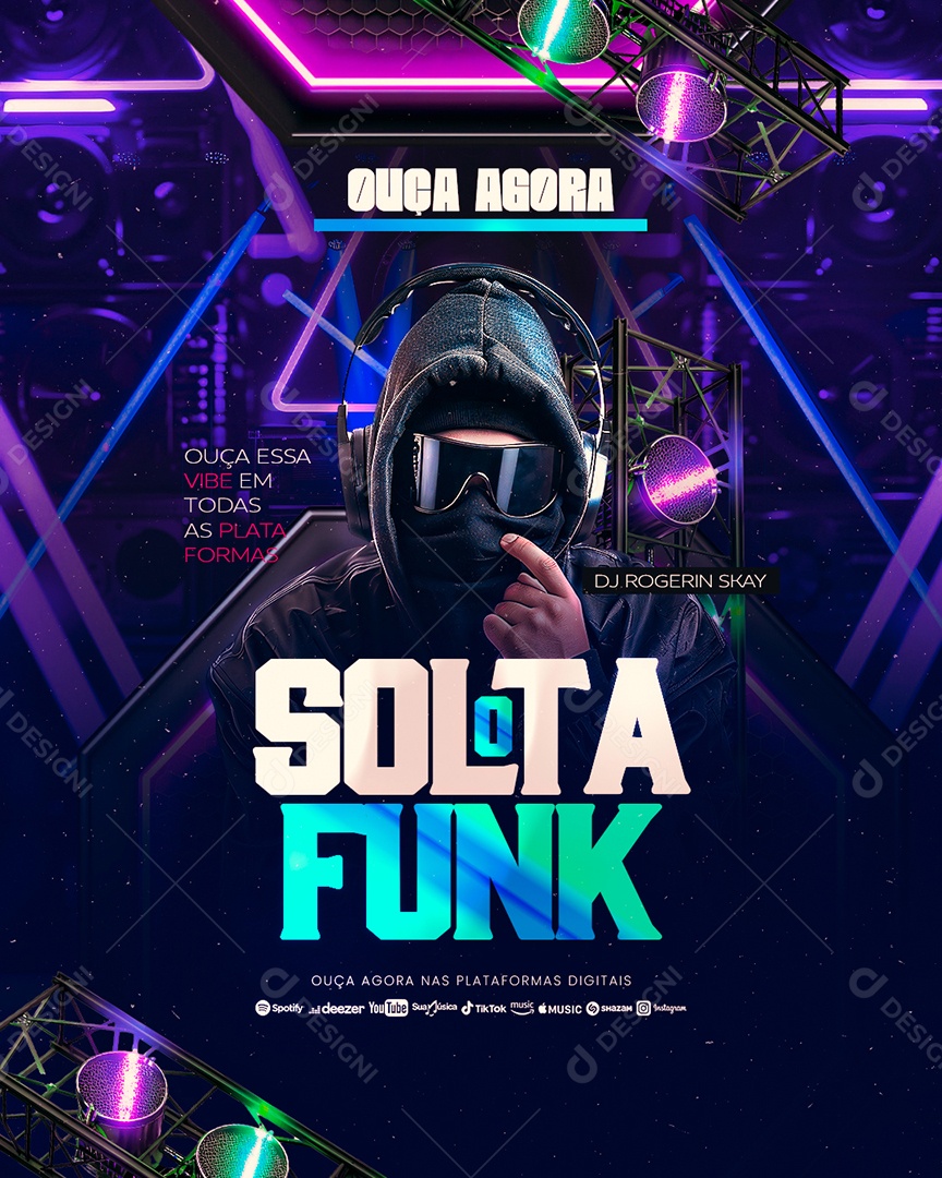 Flyer Ouça Agora Solta o Funk Social Media PSD Editável