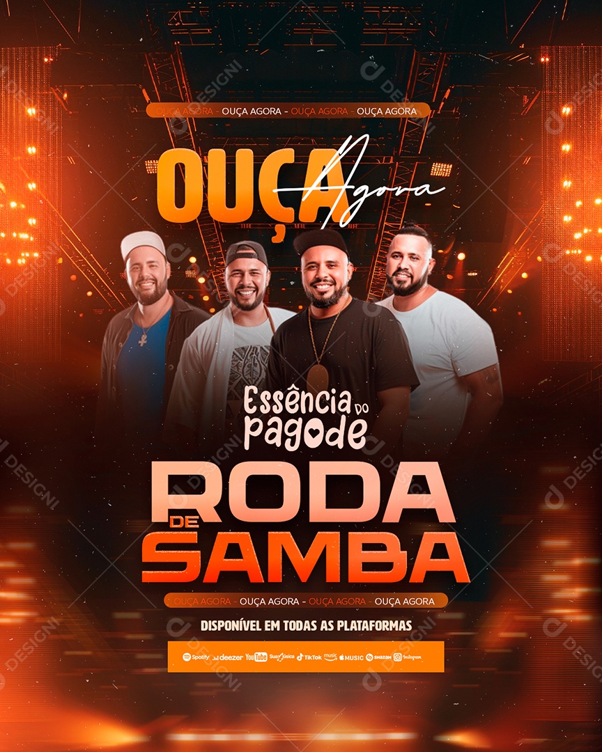 Flyer Ouça Agora Roda de Samba Social Media PSD Editável