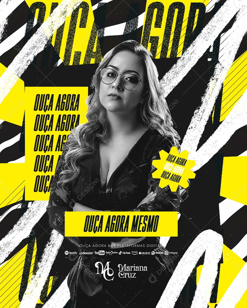 Flyer Ouça Agora Mesmo Mariana Cruz Social Media PSD Editável