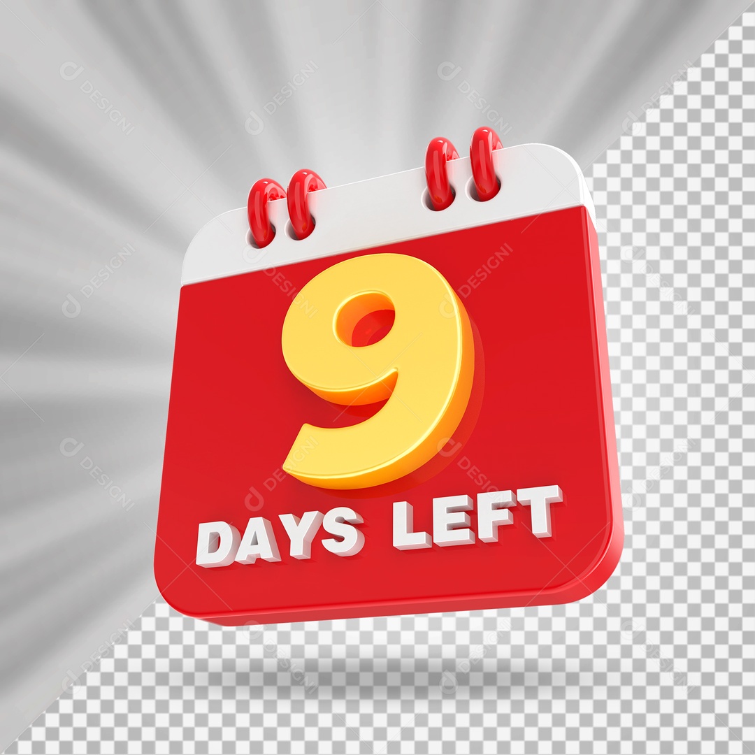 Calendário 9 Elemento 3D Vermelho para Composição PSD