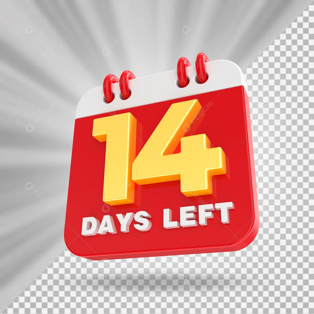 Calendário 14 Elemento 3D Vermelho para Composição PSD