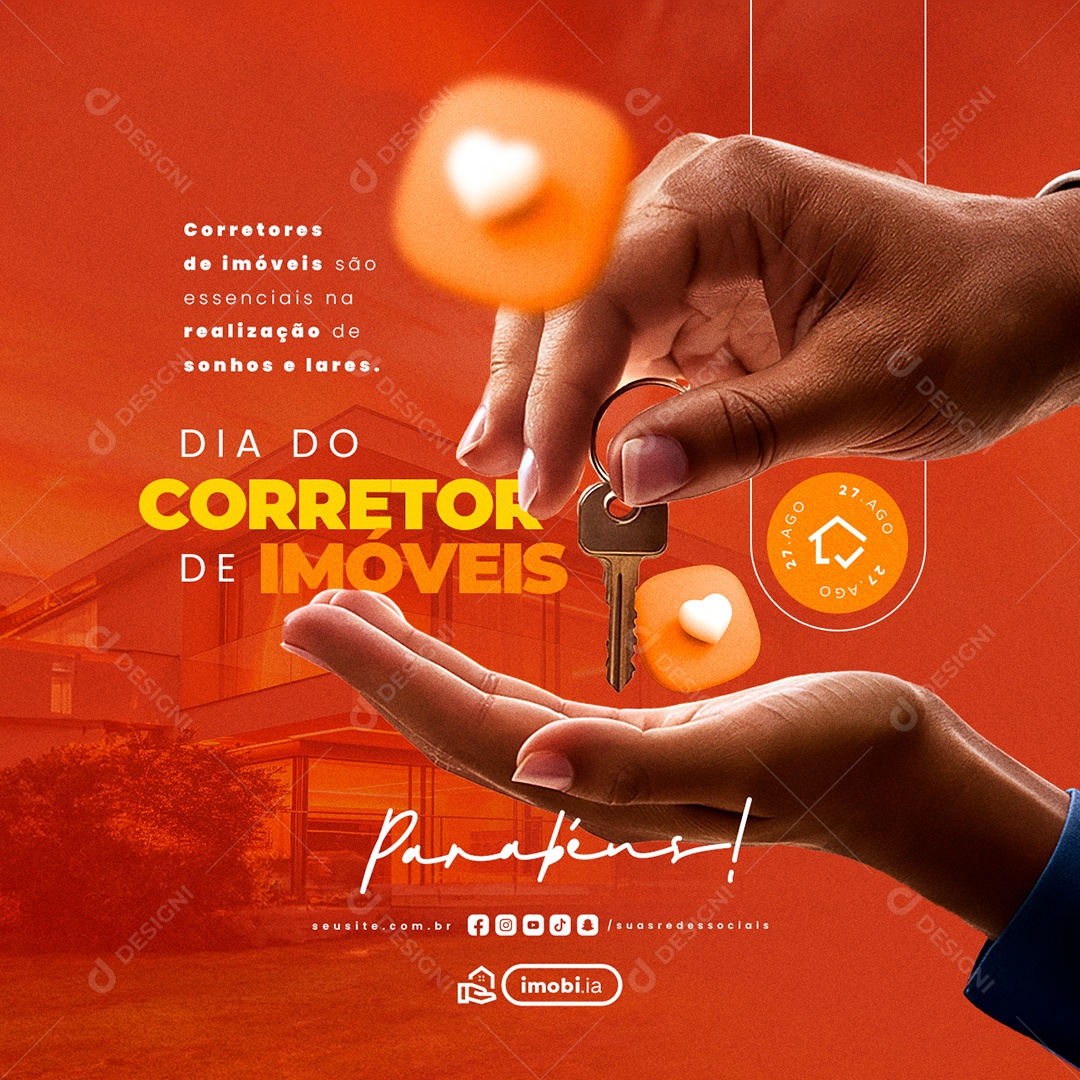 Dia do Corretor de Imóveis 27 de Agosto Parabéns Social Media PSD Editável