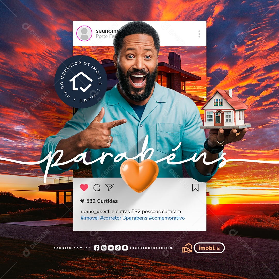 Social Media Dia do Corretor de Imóveis 27 de Agosto Parabéns PSD Editável