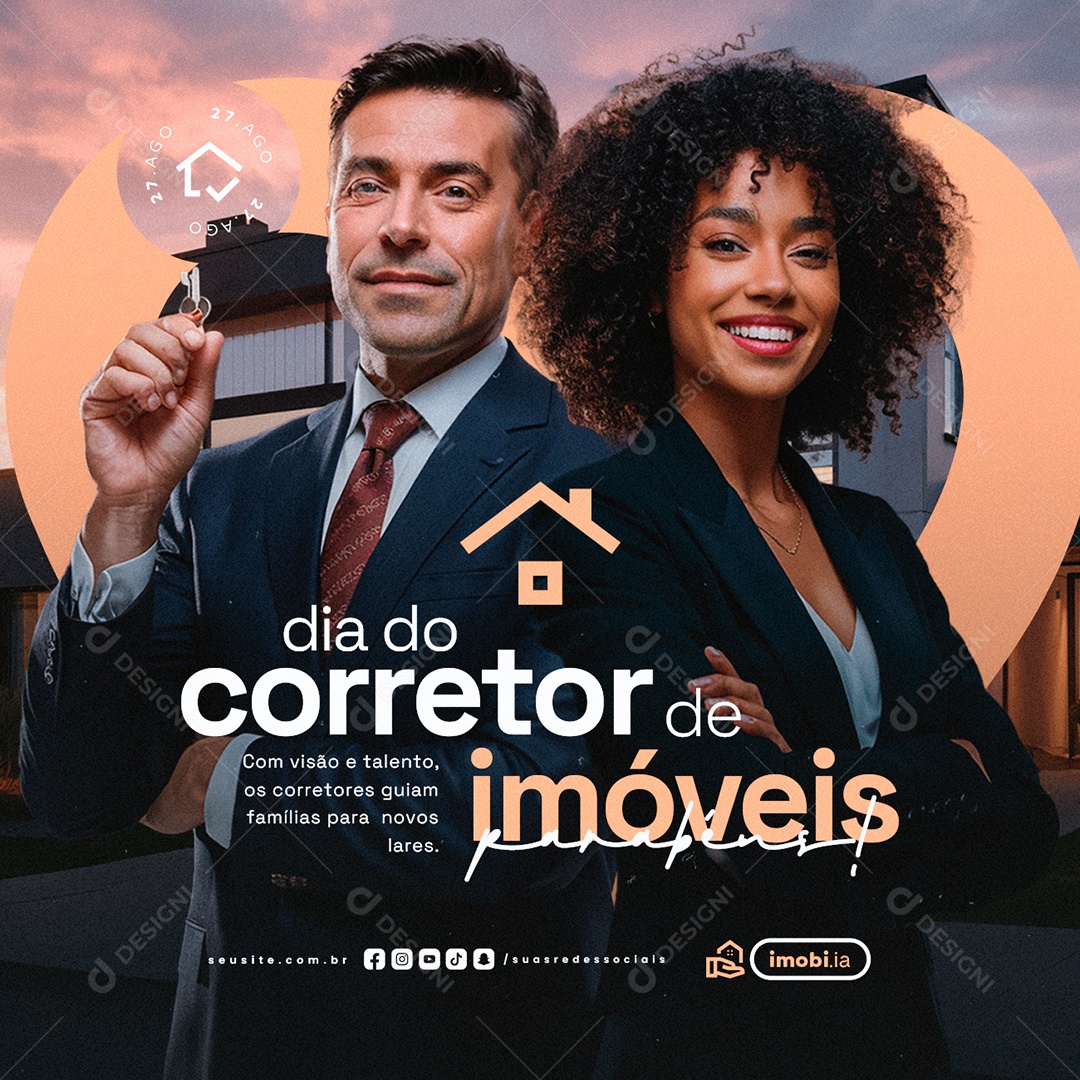 Dia do Corretor de Imóveis 27 de Agosto Parabéns Social Media PSD Editável