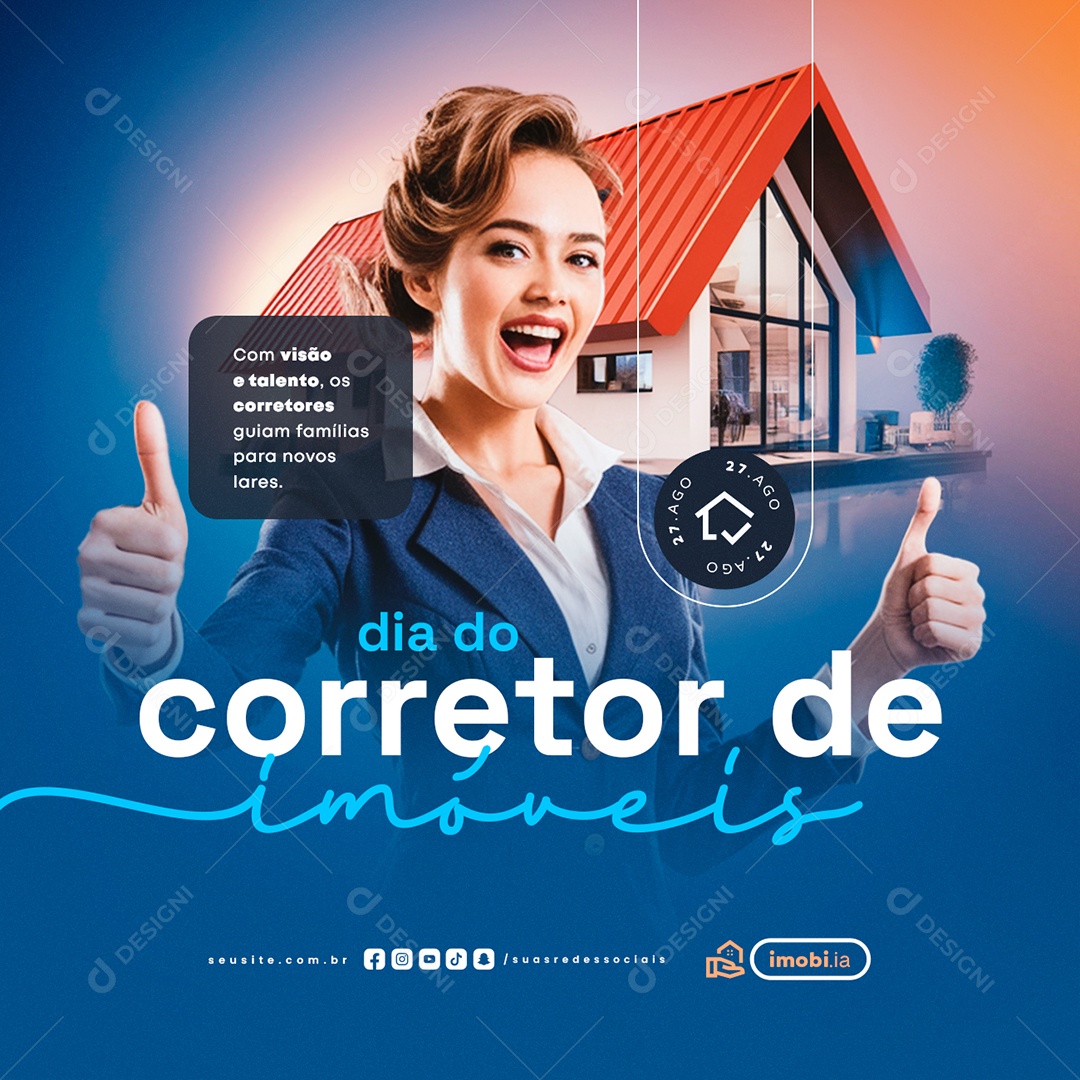 Dia do Corretor de Imóveis 27 de Agosto Com Visão e Talento Social Media PSD Editável