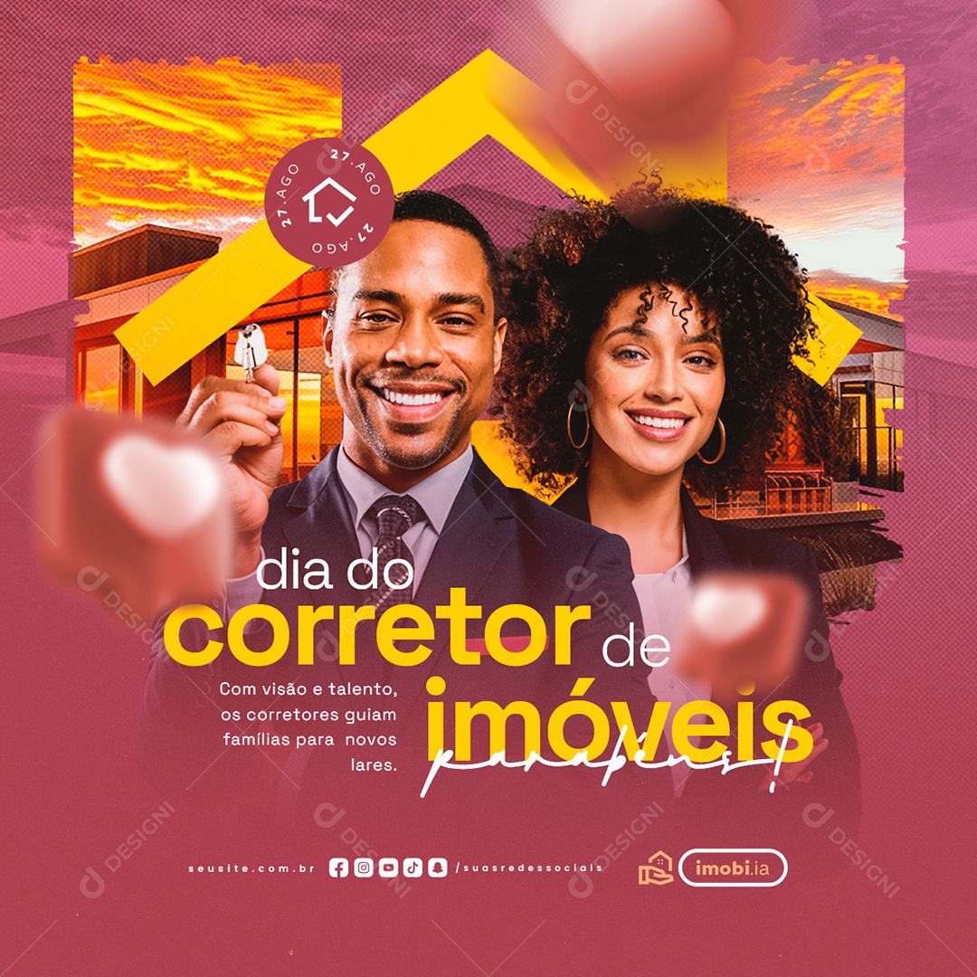 Dia do Corretor de Imóveis 27 de Agosto Com Visão e Talento Social Media PSD Editável