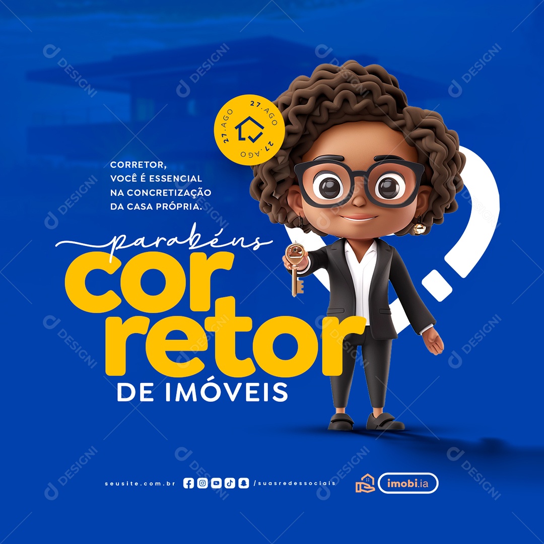 Dia do Corretor de Imóveis 27 de Agosto Parabéns Social Media PSD Editável