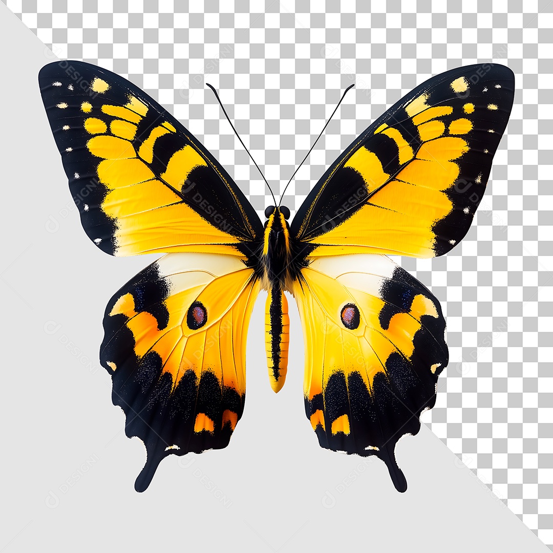 Borboleta Elemento 3D Preta e Amarela para Composição PSD