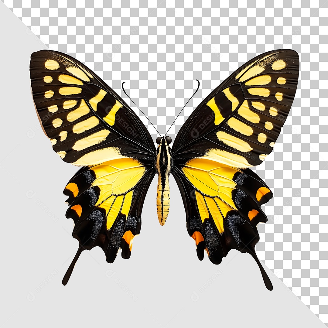 Borboleta Preta e Amarela Elemento 3D para Composição PSD