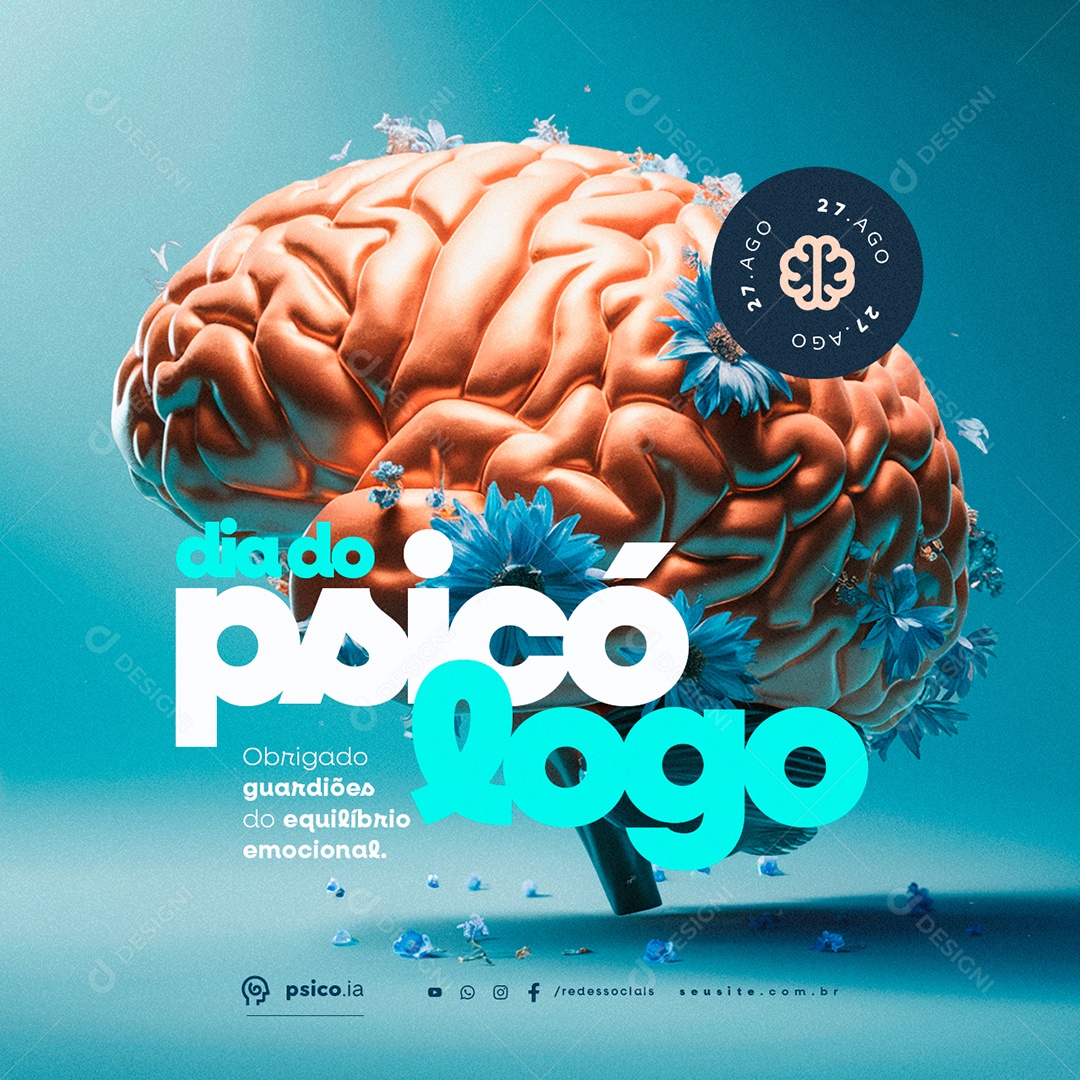 Feliz Dia Do Psicólogo 27 de Agosto Obrigado Social Media PSD Editável