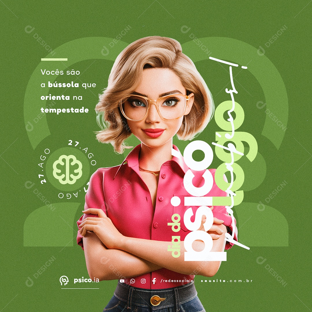 Feliz Dia Do Psicólogo 27 de Agosto Parabéns Social Media PSD Editável