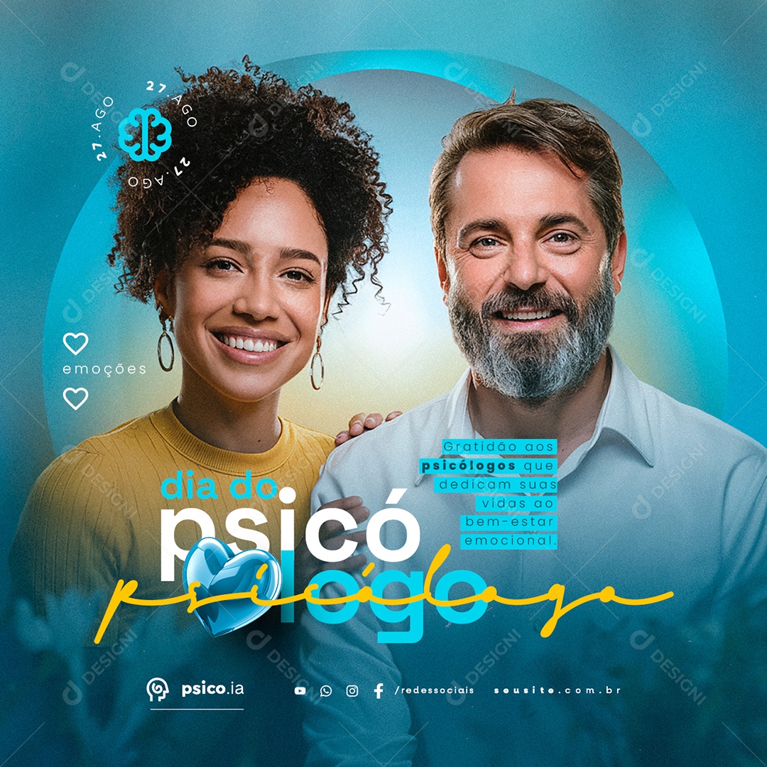 Dia Do Psicólogo 27 de Agosto Gratidão Social Media PSD Editável