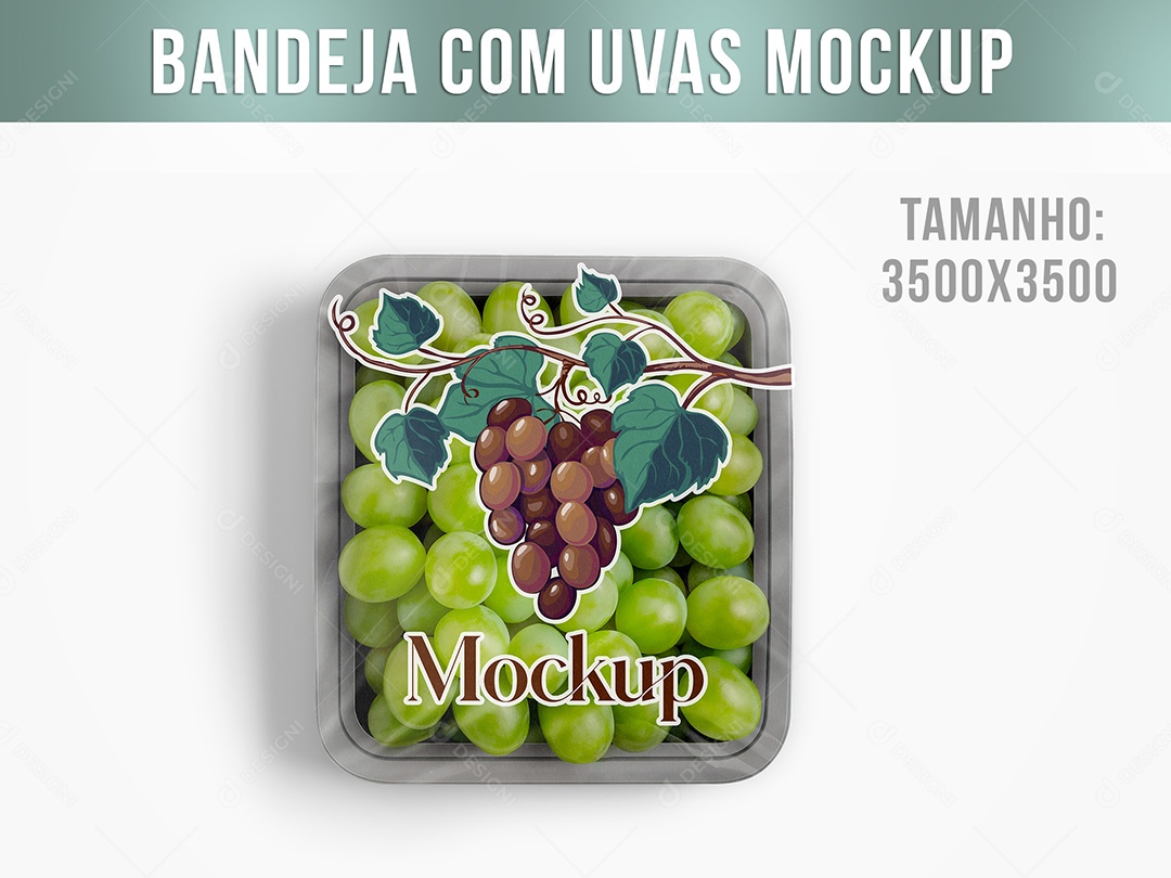 Bandeja Plástica com Uvas Verdes Mockup PSD Editável
