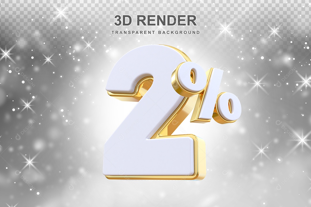 Desconto de 2% Elemento 3D Branco e Dourado para Composição PSD