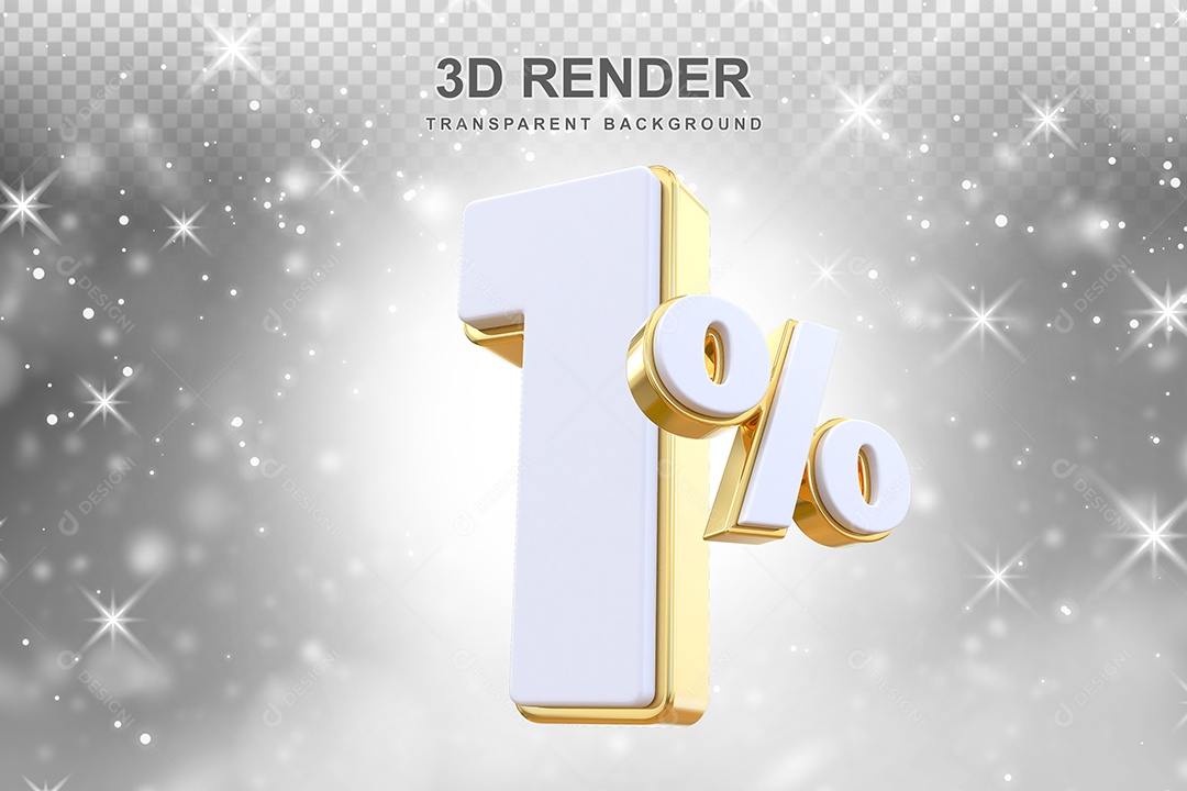 Desconto de 1% Elemento 3D Branco e Dourado para Composição PSD