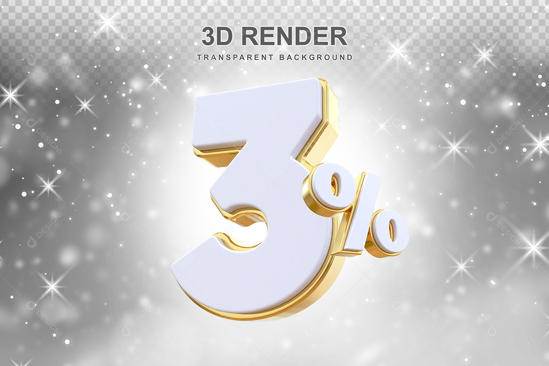 Desconto de 3% Elemento 3D Branco e Dourado para Composição PSD