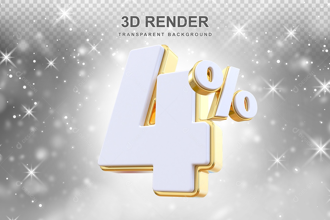 Desconto de 4% Elemento 3D Branco e Dourado para Composição PSD