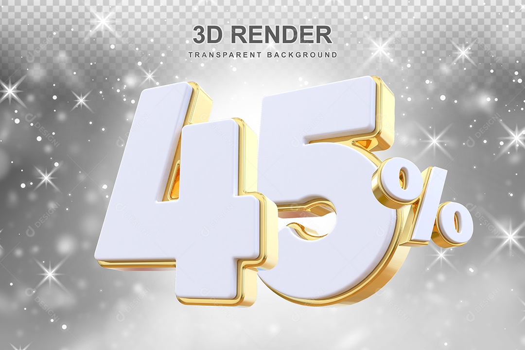 Desconto de 45% Elemento 3D Branco e Dourado para Composição PSD