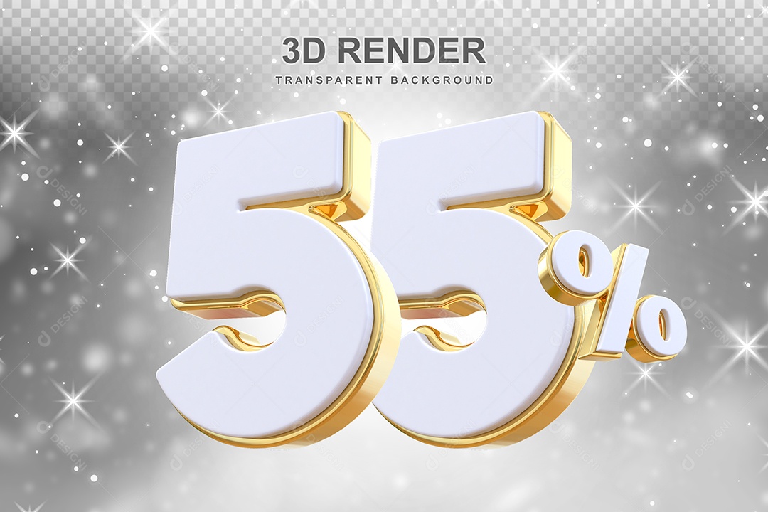 Desconto de 55% Elemento 3D Branco e Dourado para Composição PSD