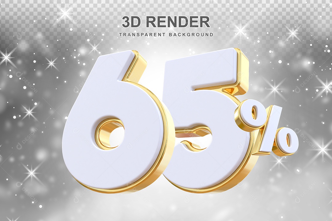 Desconto de 65% Elemento 3D Branco e Dourado para Composição PSD