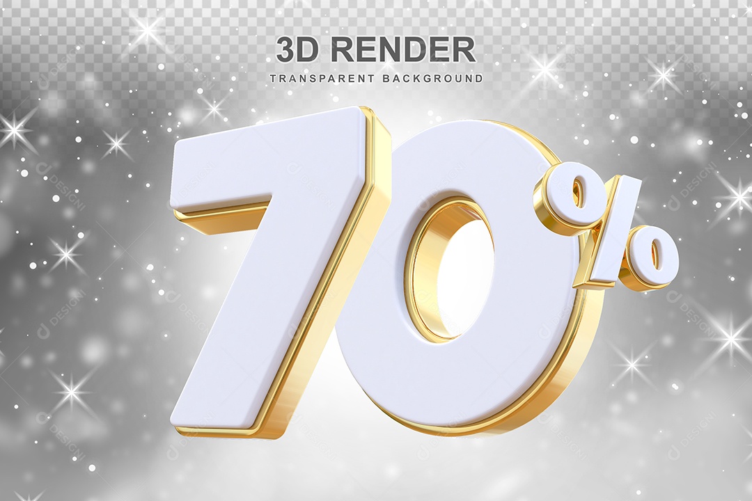 Desconto de 70% Elemento 3D Branco e Dourado para Composição PSD