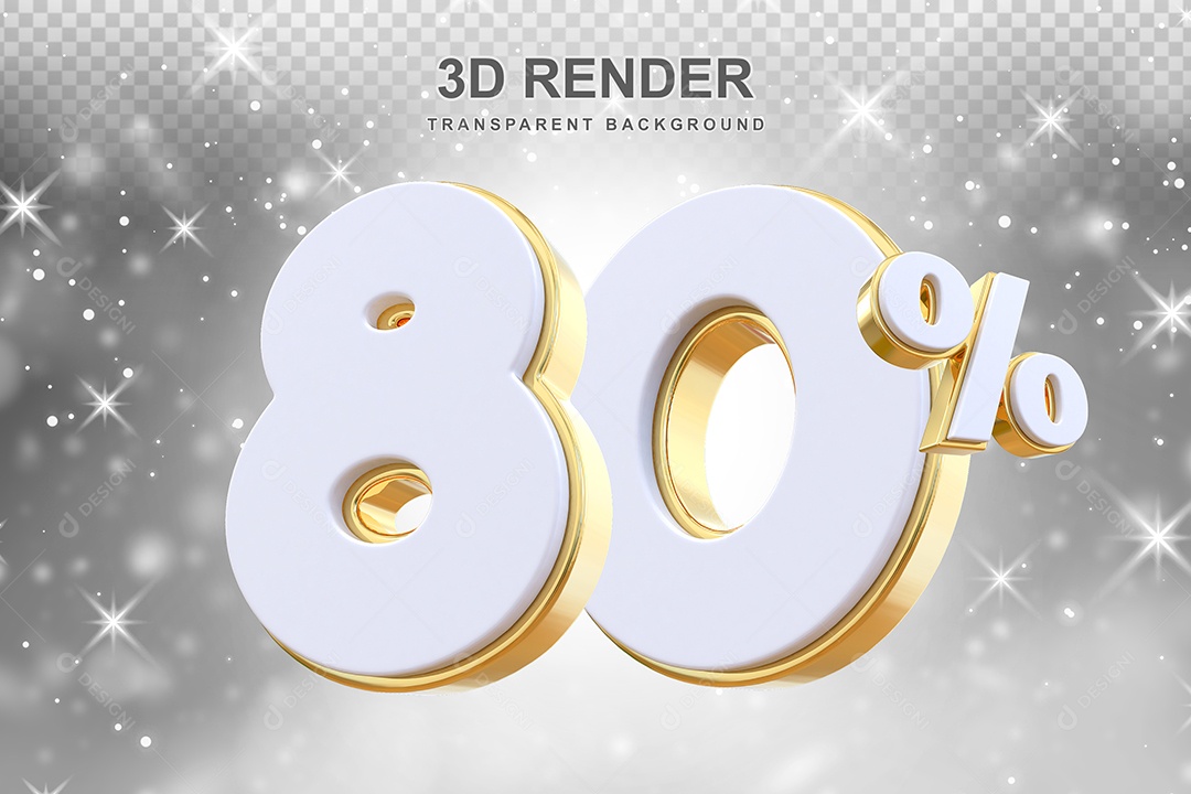 Desconto de 80% Elemento 3D Branco e Dourado para Composição PSD