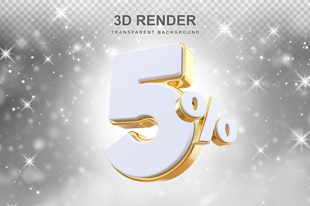 Desconto de 5% Elemento 3D Branco e Dourado para Composição PSD