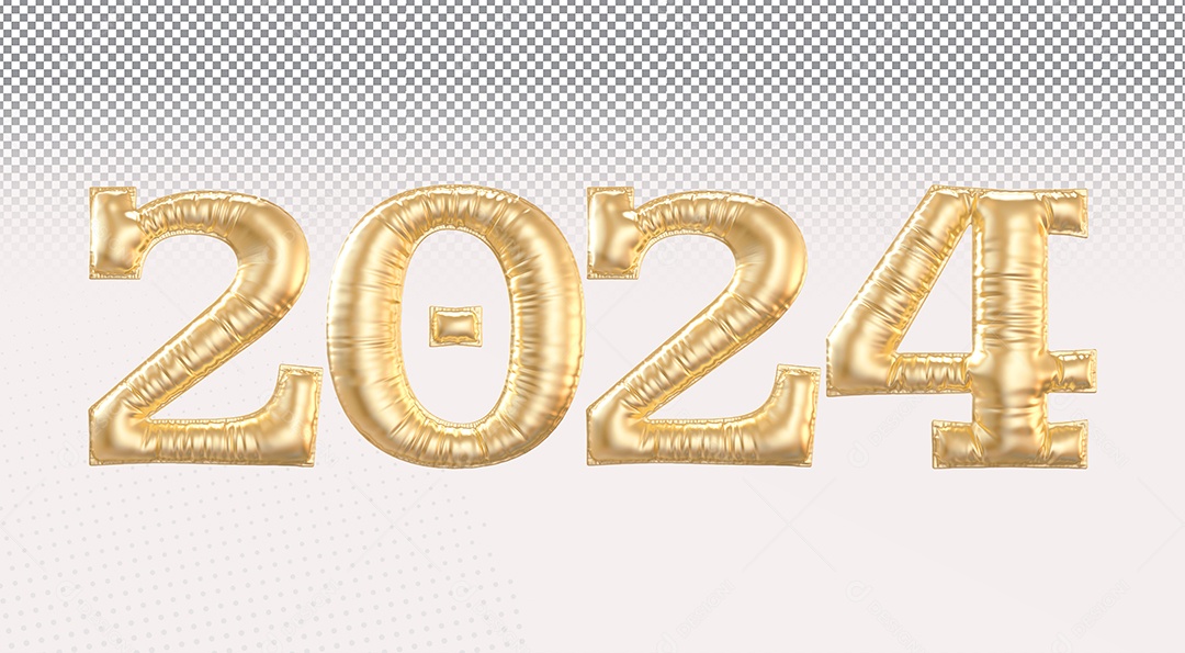 Número 2024 Dourado de Ano Novo Elemento 3D para Composição PSD